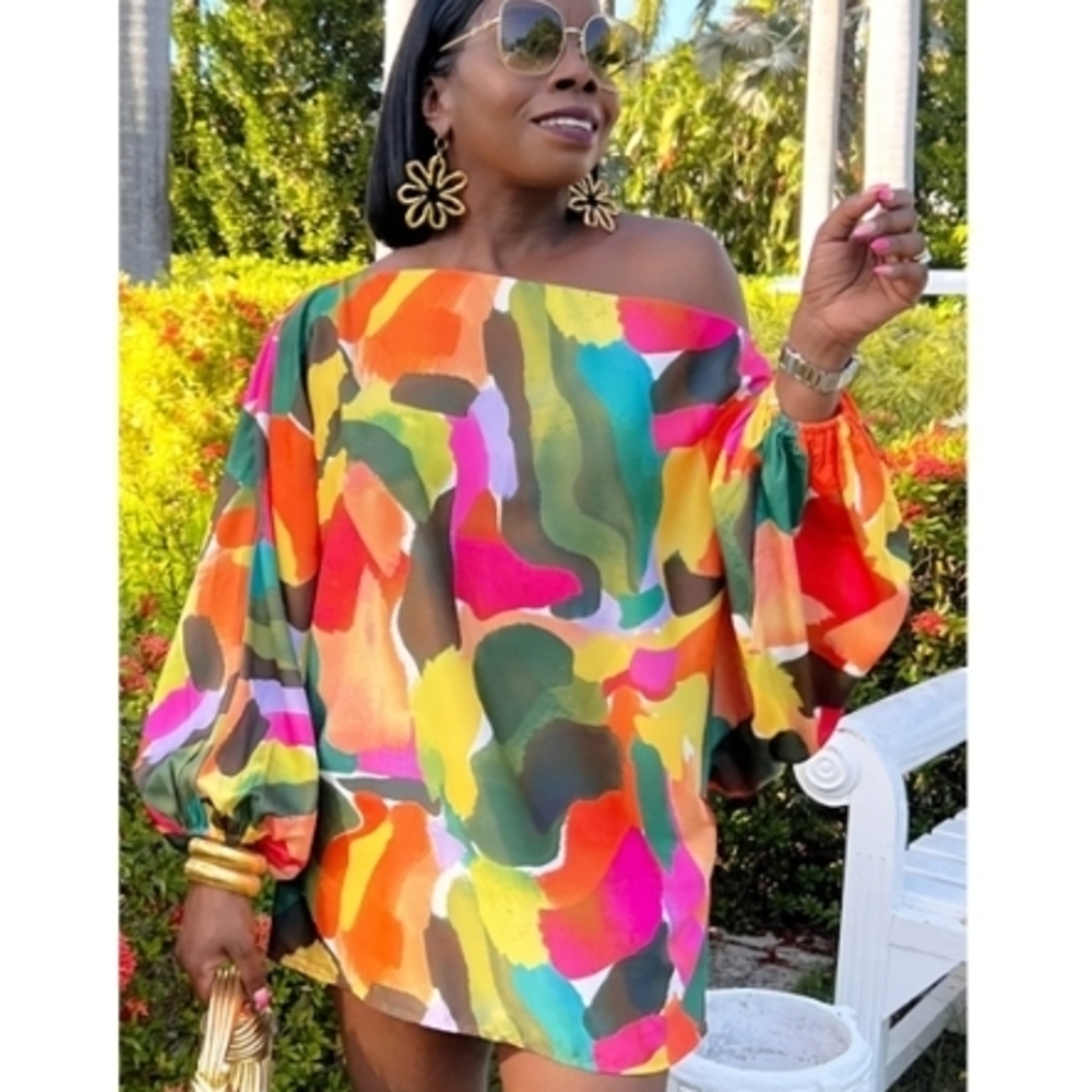 Loragal Vibrant Multicolor Off-Shoulder Top/Dress